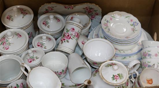 A group of assorted teawares including Colclough Camilla pattern and Old Foley storage jars